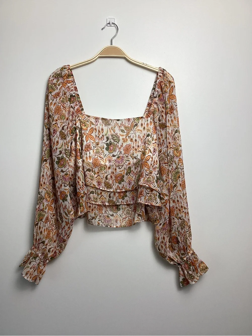 Pink Lily Orange‎ Floral Square-Neck Peasant Blouse